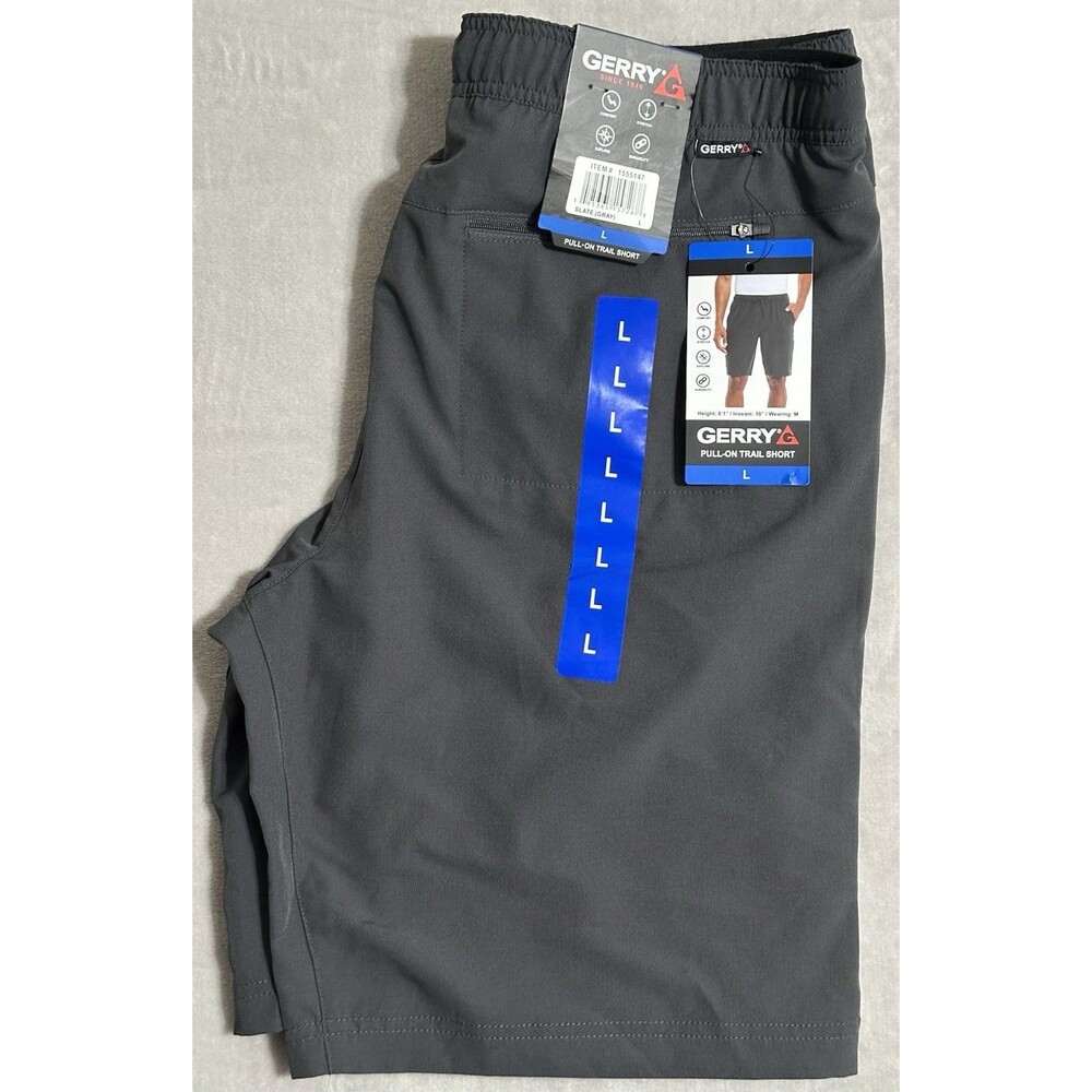 Gerry Mens Large Slate Gray UPF 30+ Stretch Hiking Drawstring Trail Shorts